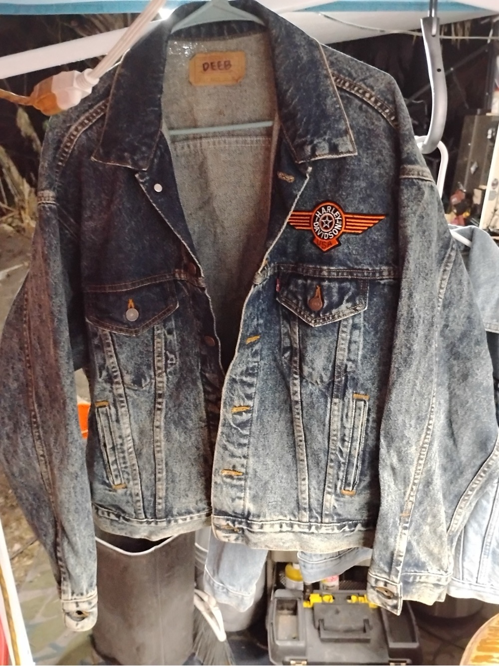 Harley-Davidson Blue Stonewashed Denim Bomber Jacket with Orange Patch